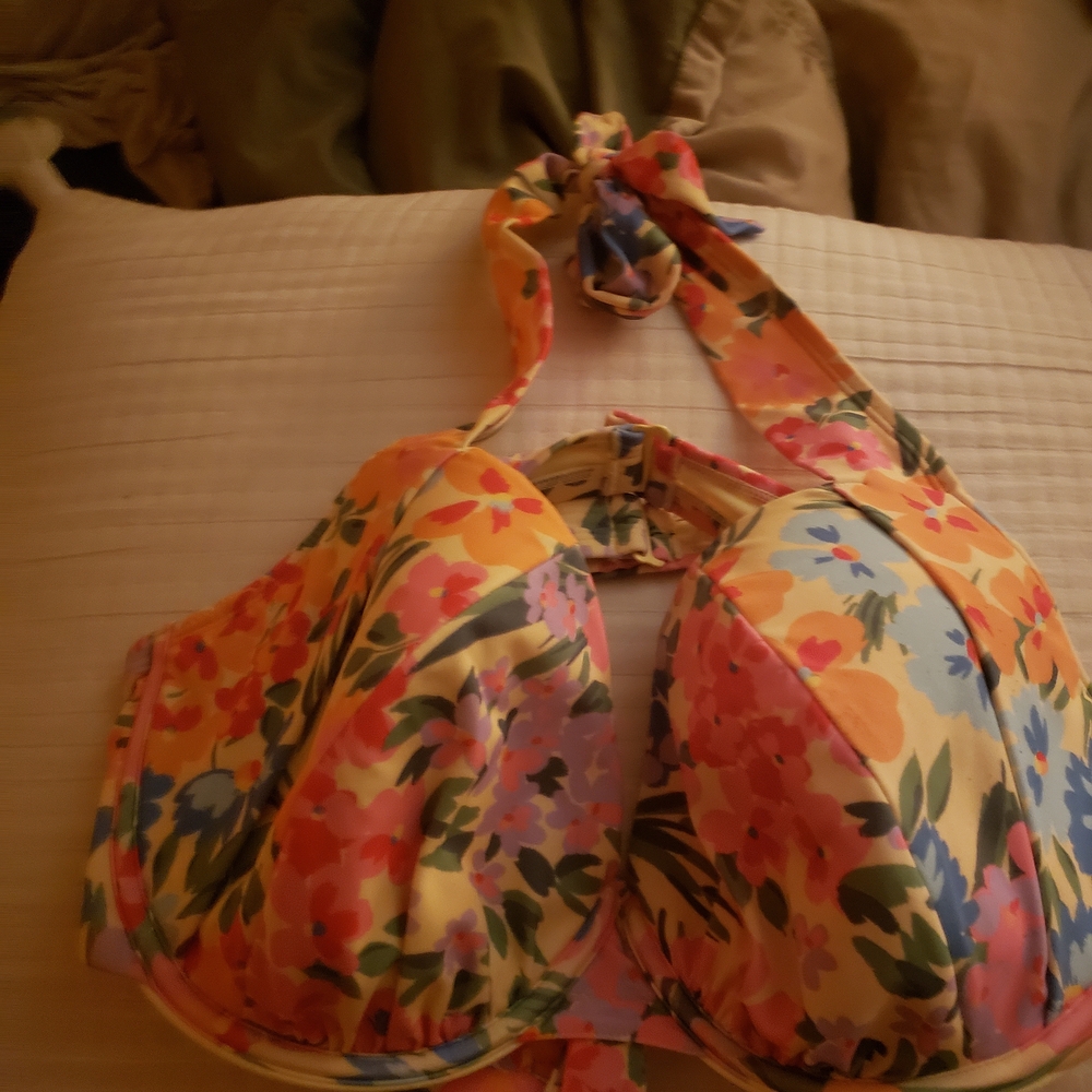 Adore Me Floral Yellow Pink Blue Halter Bikini Top